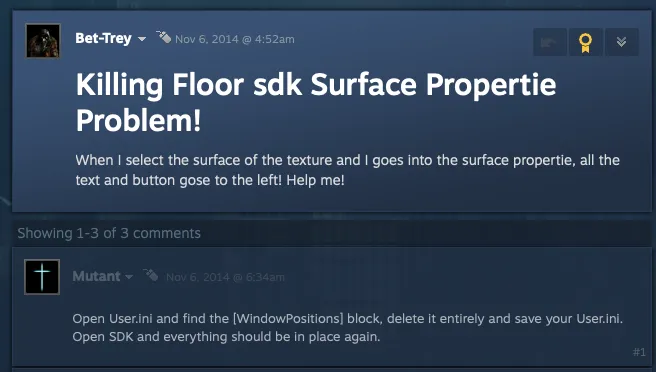 Steam thread describing the User.ini WindowPositions fix