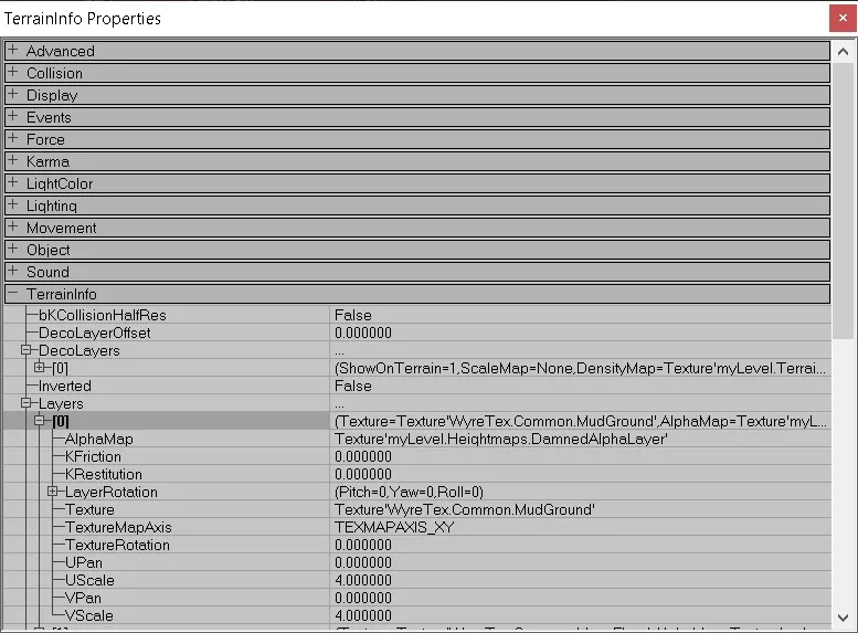 Terrain layer properties with positive U Scale and V Scale values