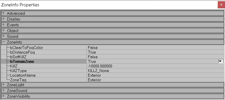ZoneInfo actor with TerrainZone set to True