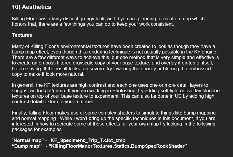 Excerpt from the Tripwire mapping guide about matching Killing Floor texture aesthetics