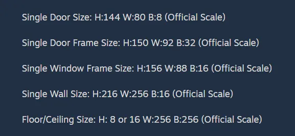 Official Killing Floor scale reference: door, door frame, window frame, wall and floor sizes in Unreal units